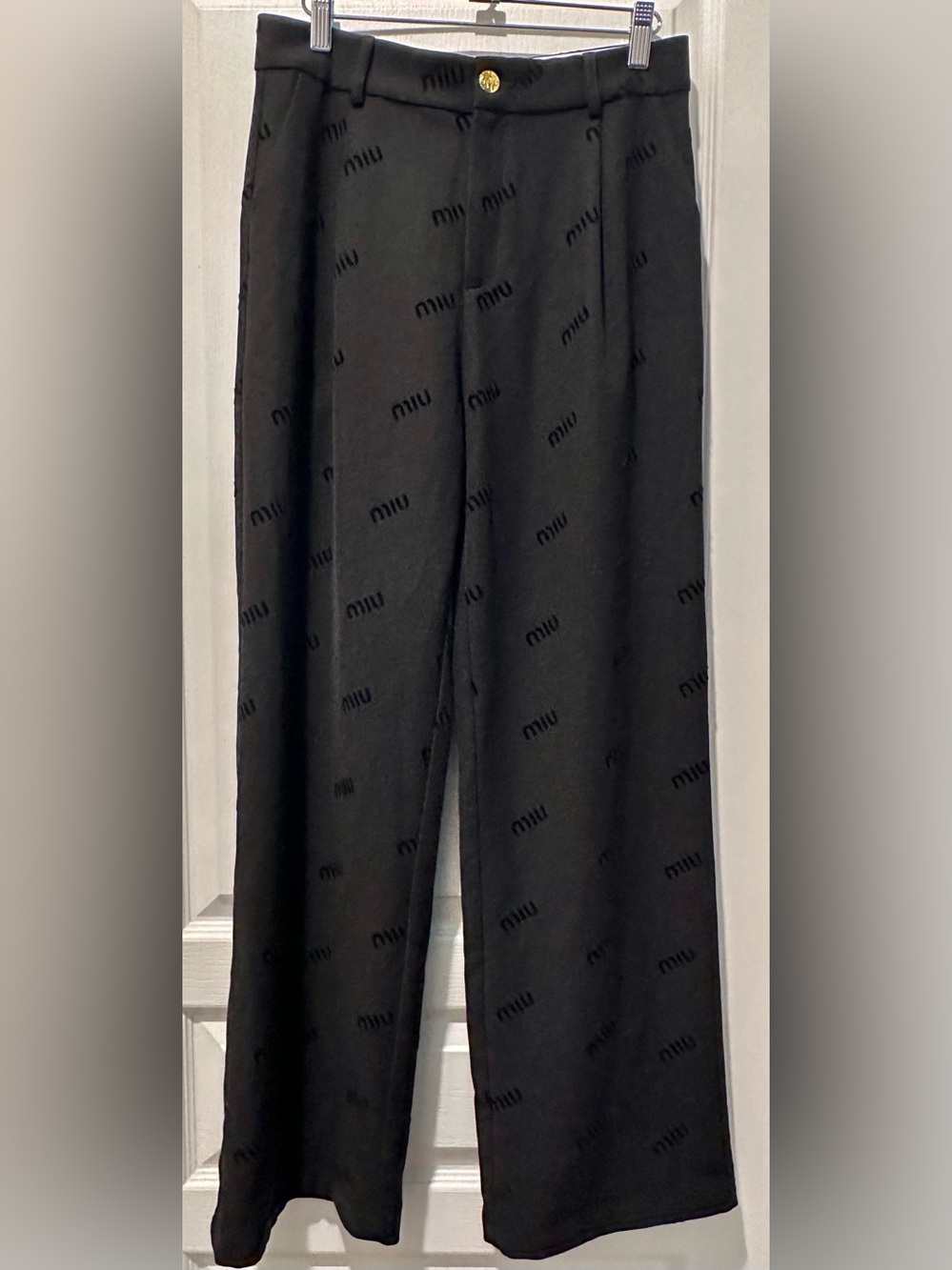 Miu Miu Black Allover Monogram
Logo Wide Leg Trouser Pants